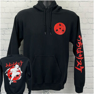 Naruto Shippuden Sasuke Hoodie S Small Black Red Anime Manga Hooded Sweatshirt